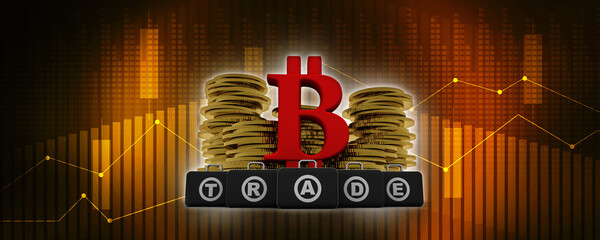 Poster - 3d rendering bitcoin sign currency in gold coin
