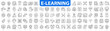 © vectorsanta - E-learning icon set. Online education icon set. Thin line icons set. Distance learning. Containing video tuition, e-learning, online course, audio course, educational website. Vector illustration