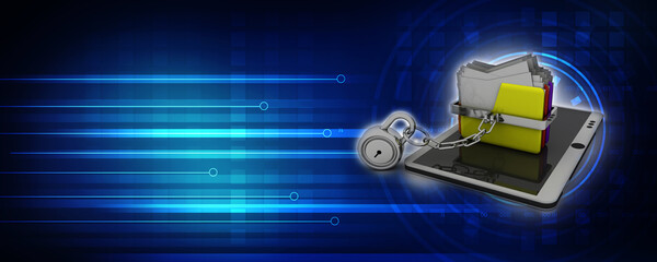 Poster - 3d rendering mobile folder storage protection lock
