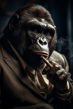Portrait Of A Gorilla In A Suit.Animal Mafia Concept.Created With Generative Ai