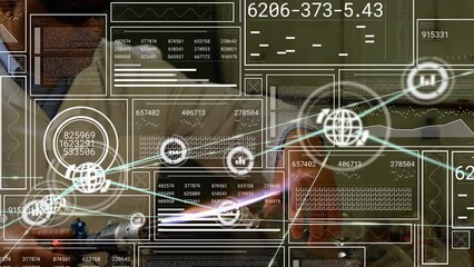 Poster - Animation of network of connections and data processing over biracial male scientist