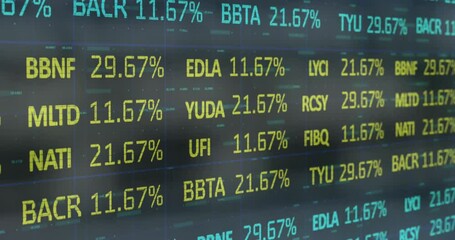 Poster - Animatin of stock market data processing over grid network against grey background