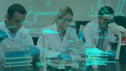 Poster - Animation of chemical structures and data processing over diverse scientists working at laboratory