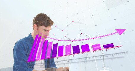 Poster - Animation of arrow and graphs over focused caucasian man working on laptop
