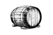 Oak Wooden Barrel Hand Drawn Sketch Engraving Style Vector Illustration