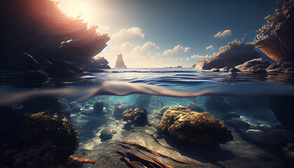 Wall Mural - Marine landscape under the sunlight Ai generated image
