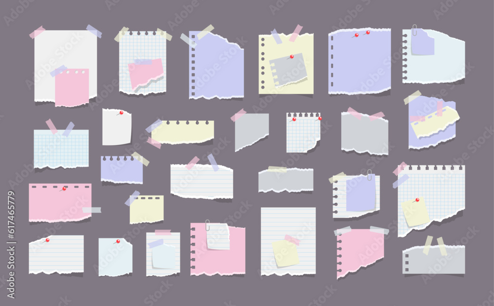 Vektor Paper sticky notes, memo messages, notepads and torn paper ...