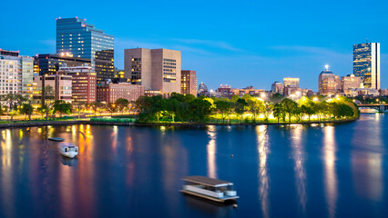 Wall Mural - Boston in Massachusetts, USA at sunrise showcasing the Backbay neighborhood with its skyscrapers and historic buildings.