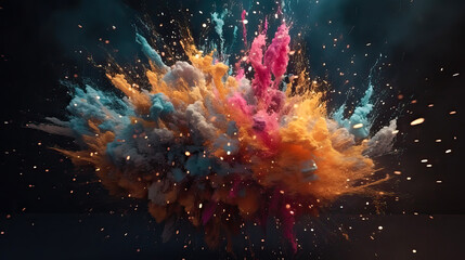 explosion and colorful puffs of smoke on the black background. generative ai.