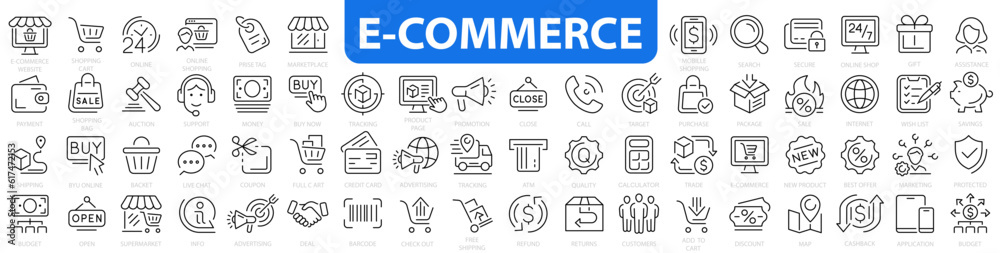 E-commerce icon set. Shopping icons. E-commerce, online shopping ...