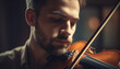 © Jeronimo Ramos - Handsome violinist playing with expert skill indoors generated by AI