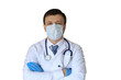 © ty - Male doctor in medical mask with stethoscope looking at camera on a transparent background