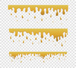 Dripping honey Golden yellow realistic syrup or juice dripping liquid oil splash vector template