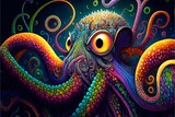 Fototapeta  - psychedelic trippy plazma monster octopus super detailed 4k hyper quality 