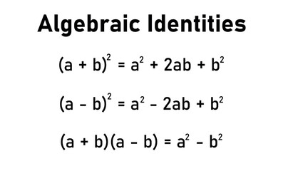 Wall Mural - List of standard identities in mathematics. Algebraic identities. Important identities. mathematics resources for teachers and students.