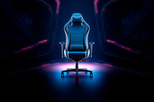 Gaming Chair On Neon Background With Copy Space
