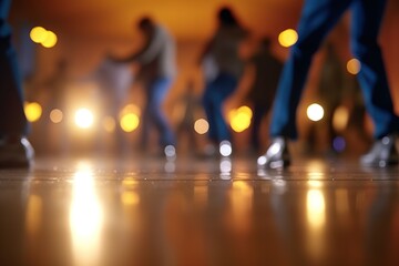 Poster - dance floor with silhouettes of dancing people. Generated by AI.