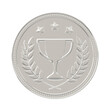 Silver medal with trophy, laurels and stars. Second place in a competition or tournament concept. Png clipart isolated on transparent background