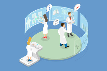 Wall Mural - 3D Isometric Flat Vector Conceptual Illustration of Interactive Laboratory, VR Lab