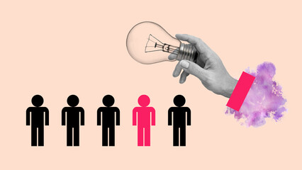 Poster - Creative idea and leadership concept. Collage in modern design. Space for text input