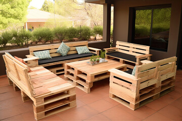 Creative garden furniture from wooden pallets.