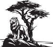 Lion On A Cliff Logo Monochrome Design Style