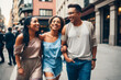 © mikhailberkut - Digital photo of multiethnic group friends walking in the street, having fun spending leisure time together. Back to School concept. Generative AI