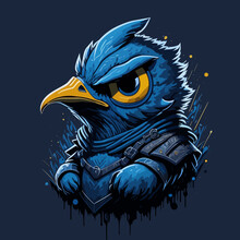 Blue Evil Duck Ninja Head Vector Illustration For T Shirt Design, Banner, Poster, Sticker