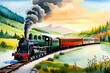 © DailyStock - Watercolor Steam engine train background Generative AI