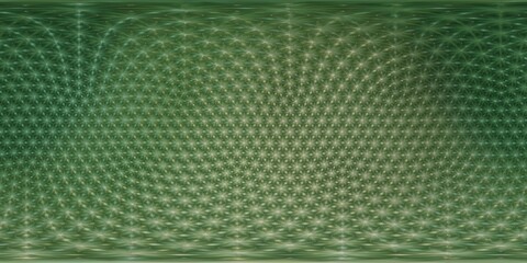 3D Illustration; CGI modeling; HDRI; 360º view panoramic, gold reflective background with triangulate faces sphere, green cactus texture