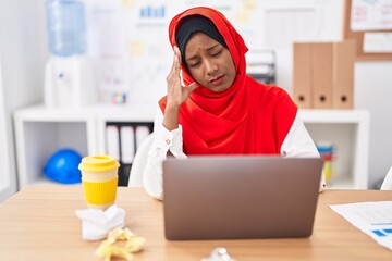 Sticker - Young beautiful woman business worker stressed using laptop at office