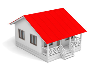 Poster - House with red roof and porch. Aerial view. 3D illustration. Isolated
