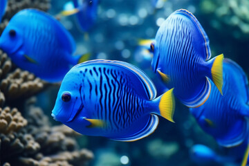 Wall Mural - Tropical fish blue tang in the blue sea. Underwater world.