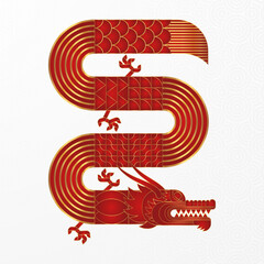 Wall Mural - Geometric chinese dragon. Luxury red gold abstract zodiac animal.