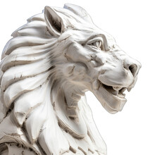 A Majestic White Lion Statue Roaring With An Open Mouth
