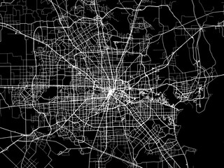 Vector road map of the city of  Houston Metro Texas in the United States of America with white roads on a black background.