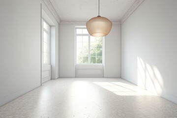 Poster - empty room with a window, Luminous Serenity: A Captivating 3D Perspective of a White Room with Dappled Light, Minimalist Backgrounds, and Spectacular Backdrops
