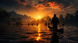 Fototapeta Dmuchawce - Fisherman of Lake in action when fishing, Thailand,