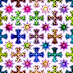 Poster - Seamless texture of abstract bright shiny colorful geometric shapes. Isolation on a white background