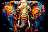 Fototapeta Zwierzęta - Elephant art illustration drawing sketch creative design in blue and orange colors. generative AI