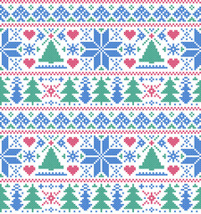 Sticker - Illustration of christmas seamless pattern with trees and snowflakes