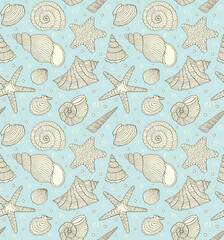 Poster - Illustration of seamless pattern with ocean shells