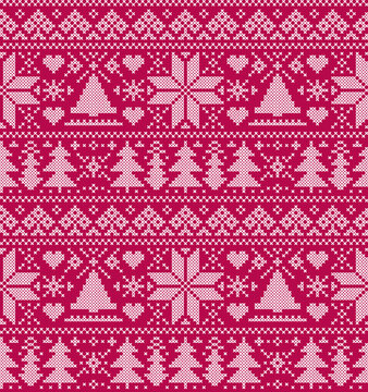 Illustration of christmas seamless pattern with trees and snowflakes