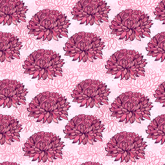 Poster - Illustration of seamless pattern with abstract hand drawn chrysanthemums