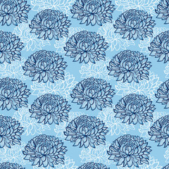 Poster - Illustration of seamless pattern with abstract hand drawn chrysanthemums