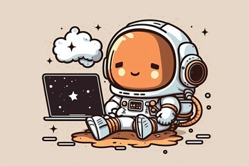 Poster - cartoon character using a laptop while sitting on the ground. Generative AI