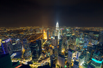 Sticker - Kuala Lumpur downtown city night scene aerial view cityscape