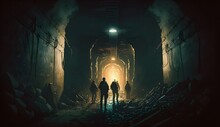 A Dimly Lit Underground Tunnel In Alcatraz With A Team Of Investigators Shining Flashlights On A Newly Discovered Hidden Door Or Chamber The Atmosphere Is Suspenseful Suggesting That The Answer To 
