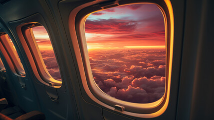 Wall Mural - window view of an airplane with amazing sunset