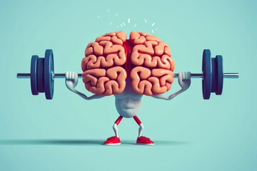brain exercising muscles, lifting heavy weights in gym - concept of studying, learning or mental gro